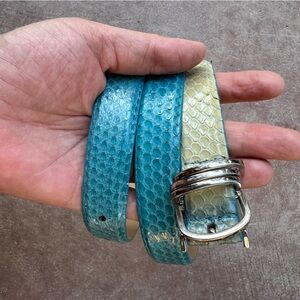 Etcetera Blue and Cream Tan Snakeskin Leather Belt Size Small